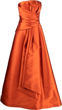 Alberta Ferretti gathered-detail strapless gown - women - Polyester/Silk/Acetate/Cupro - 44 - Orange