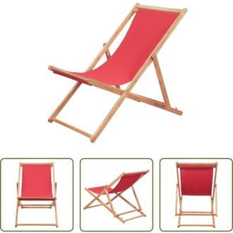 vidaXL vidaXL Sdraio pieghevole - Sdraio da Spiaggia Pieghevole Telaio in Legno e Tessuto Rosso