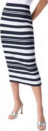 Joseph Ribkoff Jacquard Knit Midi Skirt In Midnight Blue/off White
