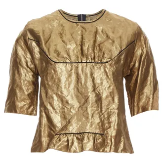 Marni 2010 metallic gold coated black piped boxy half sleeved cropped top IT40 S
