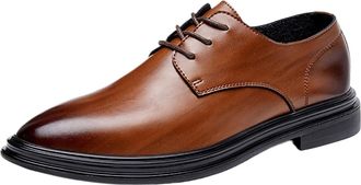 Generic Mens Classic Dress Shoes,Breathable Genuine Leather Business Casual Footwear for Weddings and Office with Cushioned Comfort(Brown,8.5 UK)