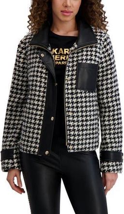 Karl Lagerfeld Wool Blend Felt Crop Jacket in Black/White at Nordstrom Rack, Size X-Small