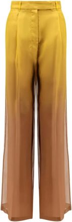 Max Mara Broeken, Dames, Geel, L, Zijden Broek met Wijde Pijpen