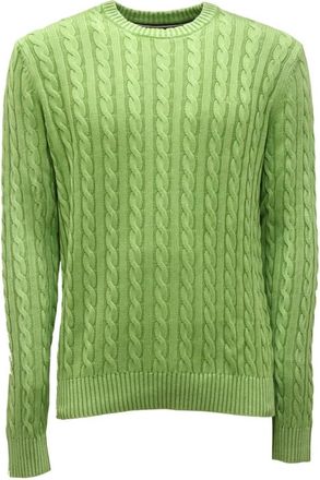 Sun 68 Round-neck Knitwear, male, Green, Size: L Round Cable Vintage Sweater