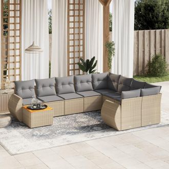 vidaXL Juego De Sof&aacute;s Jard&iacute;n Con Cojines Beige 10 Pzas Rat&aacute;n Sint&eacute;tico Vidaxl