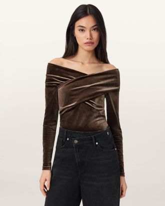 AllSaints Delta Velvet Wrap Top