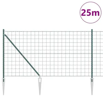 Berkfield Home Green Euro Fence with 13 Spike Posts 1.2x25 m Galvanised Steel Green