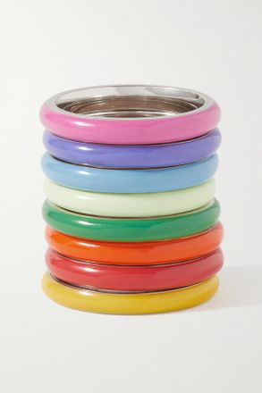 Fry Powers Set Di Otto Anelli In Argento Sterling E Smalto The Complete Set Unicorn Rainbow - Rosa