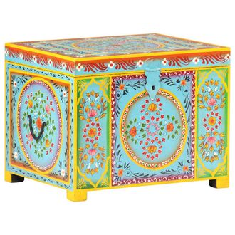 vidaXL Caja Almacenaje Pintada A Mano 50x40x40 Cm Madera Mango Maciza Vidaxl