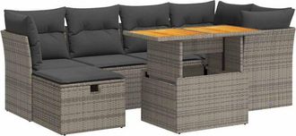 vidaXL Set Sof&aacute;s Jard&iacute;n Y Cojines 7 Pzas Rat&aacute;n Sint&eacute;tico Acacia Gris Vidaxl