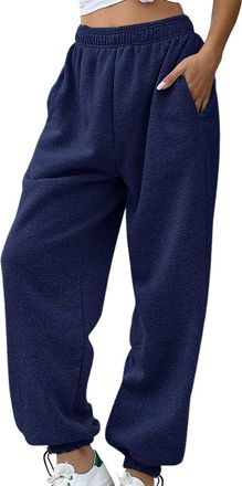 Generic Womens Cinch Sweatpants with Pockets Baggy Plain Tracksuit Bottoms Elasticated High Waist Wide Leg Trousers Running Workout Sports Trousers Harem Jogg