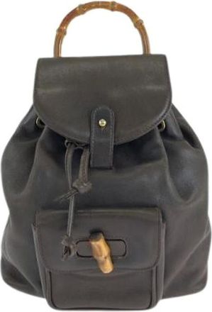 Gucci Pre-owned Backpacks, female, Brown, Size: ONE SIZE Pre-owned Bamboo Leather Backpack