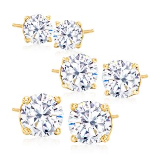 Ross-Simons CZ Jewelry Set: 3 Pairs Of Stud Earrings in 14kt Yellow Gold
