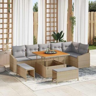 vidaXL Vidaxl - Conjunto De Sof&aacute; De Jard&iacute;n Con Coj&iacute;n 9 Pcs Beige Polirat&aacute;n