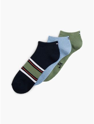Tommy Hilfiger Mens Mixed Print Ankle Sock 3-Pack - Desert Olive/Multi
