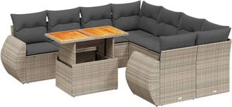 vidaXL Set De Muebles De Jard&iacute;n 9 Pzas Y Cojines Rat&aacute;n Sint&eacute;tico Gris Vidaxl