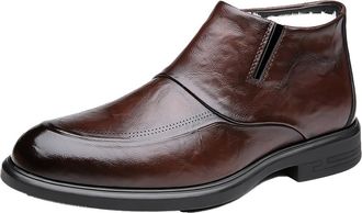 Generic Mens Slip-On Faux Leather Ankle Boots, Fleece-Lined, Waterproof & Non-Slip, Winter Work Shoes, Brown,7.5 UK