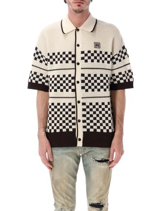 Amiri Bowling Knit Checkerboard Stripe Shirt