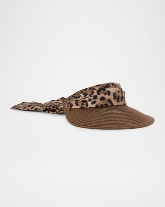 Eugenia Kim Ricky Packable Hemp Visor with Animal-Print Sash