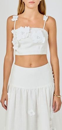 endless rose 3D Floral Detail Linen Shell Top in White at Nordstrom, Size X-Small
