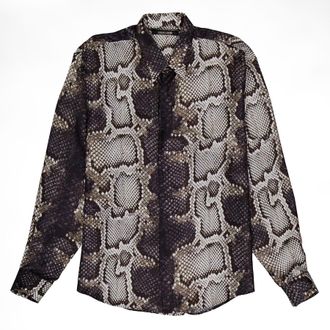 Roberto Cavalli Mens Snakeskin Print Silk Shirt, Brand Size 50 ( US Size 40 )