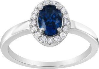 House of Brilliance 10K Gold 1/5 Cttw Diamond and Blue Sapphire Halo Cocktail Ring at Nordstrom, Size 7