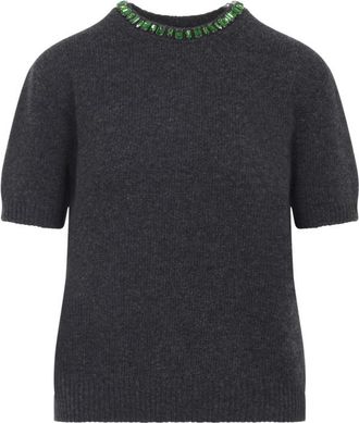 Prada Dark Grey Crystal-Embellished Sweater