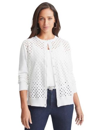 Jessica London Fine Gauge Eyelet Cardigan in White at Nordstrom, Size 16