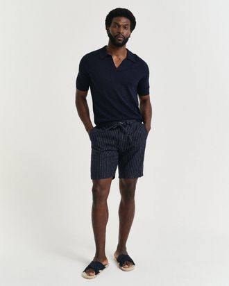 GANT Men Regular Fit Pinstriped Linen Shorts (XXXL) DARKENED NAVY