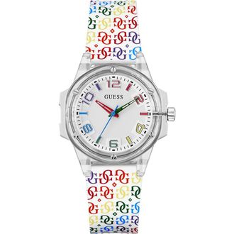 Guess Worn with Pride Rainbow Clear Silicone Strap Watch, 34mm in Multi at Nordstrom