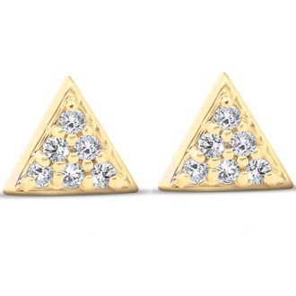 Pompeii3 14k Yellow Gold Triangle Pave.12Ct Diamond Delicate Studs Womens Earrings