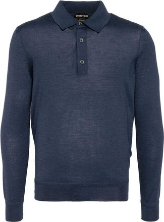 Tom Ford long-sleeved polo shirt - men - Cashmere/Silk - 52 - Blue