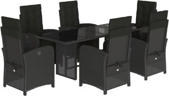 vidaXL 7 Piece Garden Dining Set with Cushions Black Poly Rattan Vidaxl