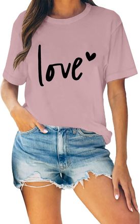 Generic Womens T Shirts 2025 Trendy Short Sleeve Tops Tee Valentines Day Crew Neck T Shirts Womens Funny Heart Graphic Shirts Valentines Gift Tshirt Short Sle