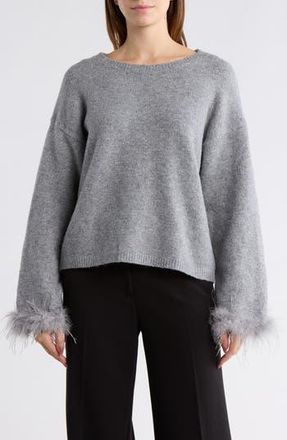 Wayf Feather Trim Sweater in Heather Grey at Nordstrom Rack, Size X-Small