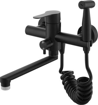 OEM Grifo De Cocina Mural Negro, Grifo Mural Con Rociador Extra&iacute;ble, Acero Inoxidable 304 Apto Para Uso Alimentario Y 2 Tipos De Chorro De Agua, Grifo Mez