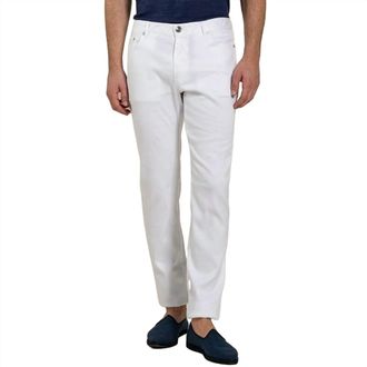 120% Lino Mens 5 Pocket Slim Fit Pants In White