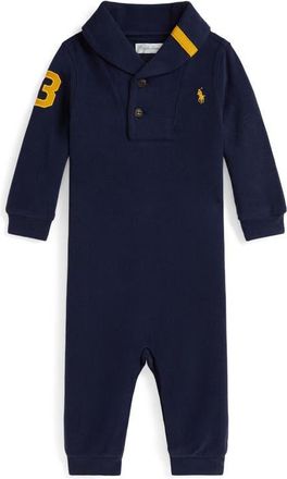 Ralph Lauren Estate Rib Knit Romper in Refined Navy at Nordstrom, Size 9M