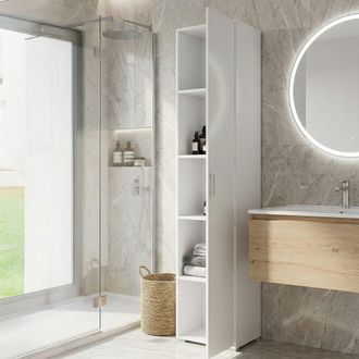 Dmora Dmora - Armario Multiusos Aquilegia, Mueble Lineal Con 1 Puerta Batiente Y 4 Baldas Regulables, Mueble Columna Para Ba&ntilde;o, 100% Made In Italy, Cm 45x45