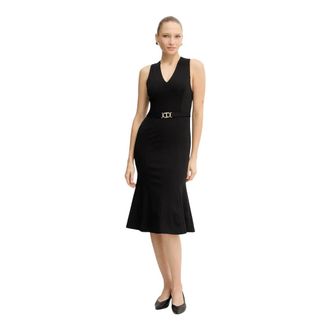 Twinset Jurk met V-hals en ceintuur - Dames - Casual kleedjes - Zwart - L - Polyester - Kleedjes
