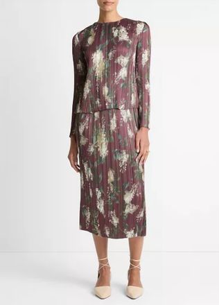 Vince Micro-Pleated Satin Top In Dark Bordeaux