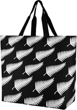 Generic New Zealand Maori Fern Reusable Grocery Bag Large Capacity Foldable Shopping Tote with Inner Pocket