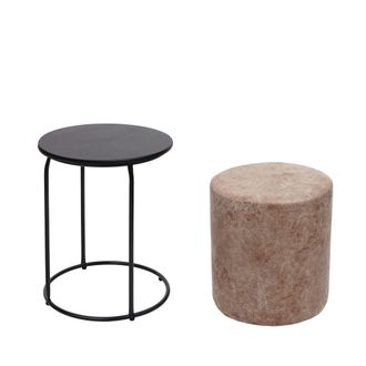 Hhg Hhg - Nunca Usado] Juego De 2 Taburetes Y Mesa Auxiliar 410, Taburete De Mesa De Centro, Mdf Con Certificado Mvg Imitaci&oacute;n Piel Metal, Marr&oacute;n