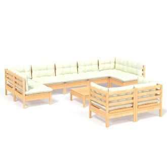 vidaXL Muebles De Jard&iacute;n 10 Pzas Y Cojines Madera Maciza De Pino Crema Vidaxl