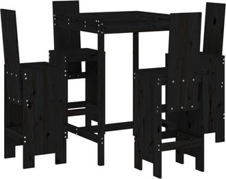 vidaXL 5 Piece Garden Bar Set Black Solid Wood Pine Vidaxl