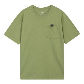Nike Mens Nike Solid Color Pocket Round Neck Loose Short Sleeve Green T-Shirt DQ9296-334