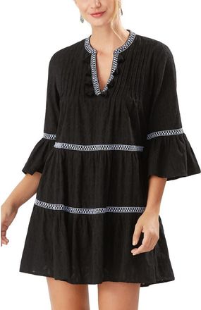 Tommy Bahama Embroidered Tiered Cotton Dress in Black at Nordstrom, Size X-Small