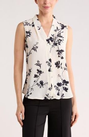 Nordstrom Rack V-Neck Sleeveless Woven Shell Top in Ivory- Navy Ava Botanical at Nordstrom Rack, Size X-Large