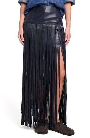 TWP Tangled Up Genuine Leather Fringe Skirt in Midnight at Nordstrom, Size 2