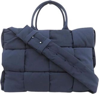 Bottega Veneta Pre-owned Tote Bags, female, Blue, Size: ONE SIZE Pre-owned Vintage Nylon Shoulder Tote Bag